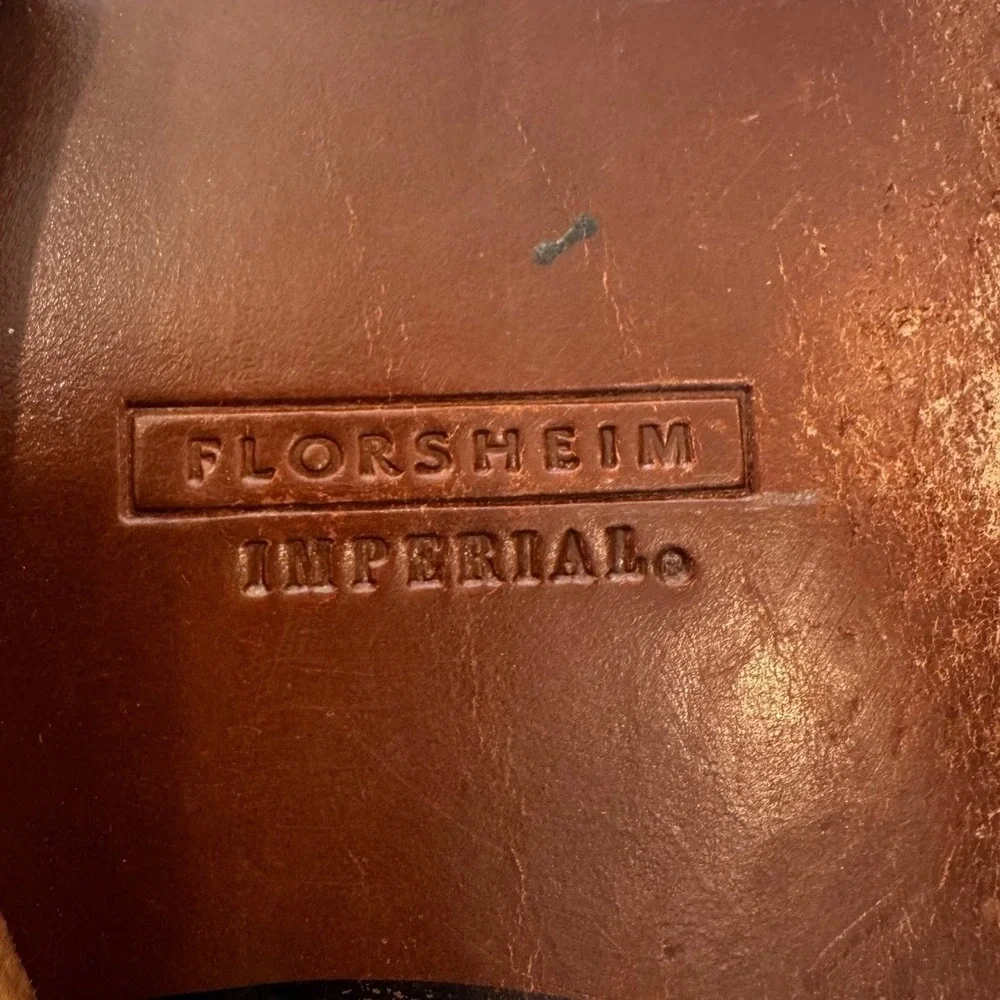 Florsheim Imperial Men 9.5D Black Leather Apron Toe Derby Dress Shoes Italy 9266